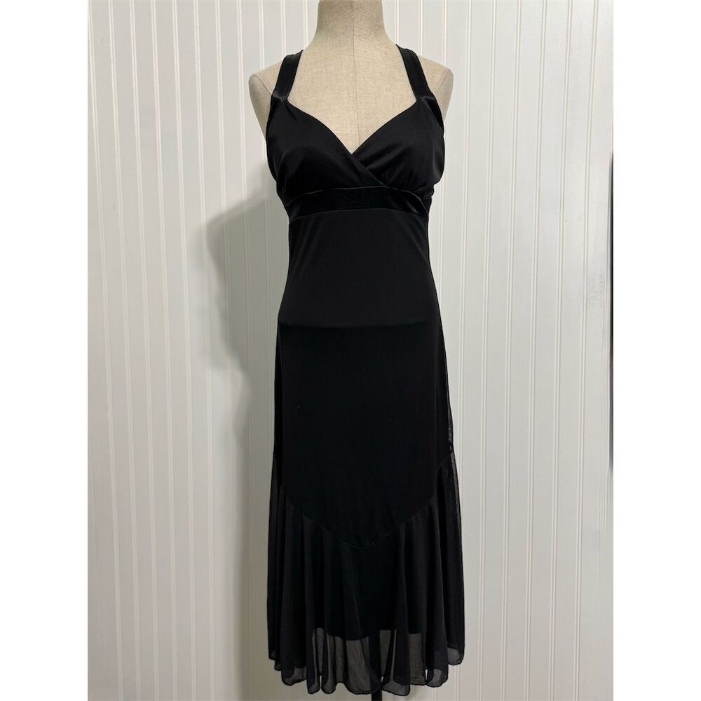 Y2K Charlotte Russe L Black Maxi Dress Criss Cross Back Halter Goth Prom USA VTG